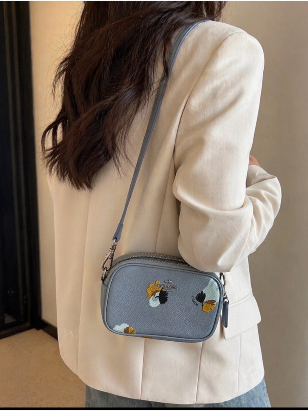 Coach Pebble Leather Floral Crossbody Bag - Slate Blue. Xs size ❌❌ - Picture 10 of 10